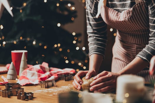 Merry Christmas, Happy New Year. Gingerbread cooking, cake or strudel baking. High quality photo
