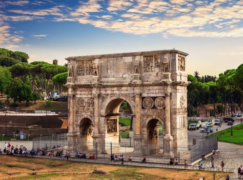 The Arch of Constantine, famous ancient triumphal arch of Rome, Italy.