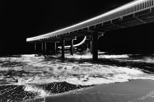 Baltic Sea, beautiful pier Koserow seaside resort on the island of Usedom at night
