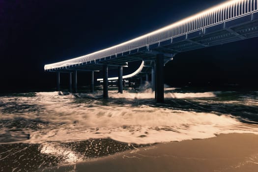 Baltic Sea, beautiful pier Koserow seaside resort on the island of Usedom at night