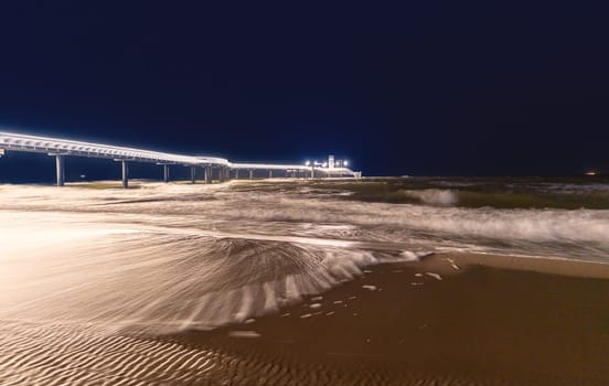 Baltic Sea, beautiful pier Koserow seaside resort on the island of Usedom at night