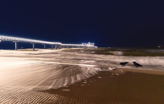 Baltic Sea, beautiful pier Koserow seaside resort on the island of Usedom at night