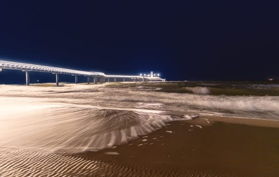 Baltic Sea, beautiful pier Koserow seaside resort on the island of Usedom at night