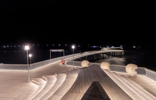 Baltic Sea, beautiful pier Koserow seaside resort on the island of Usedom at night