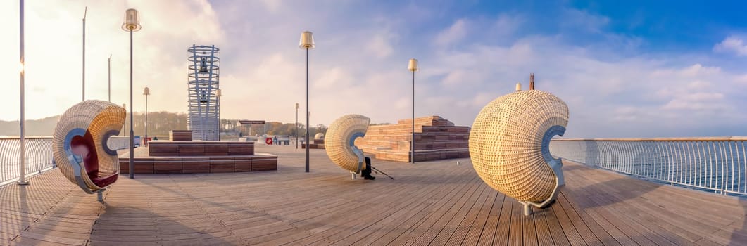Baltic Sea, beautiful pier Koserow seaside resort on the island of Usedom at night