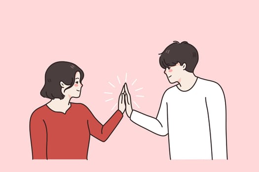 Man and woman join hands feel in love