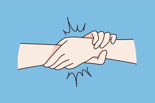 People hold join hands show bond