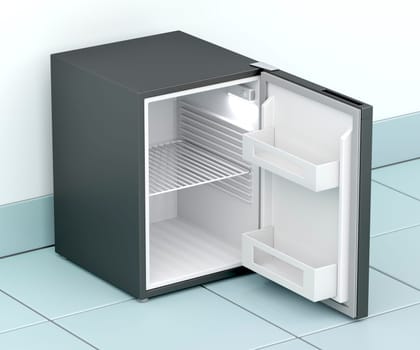 Empty refrigerator in the kitchen