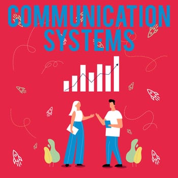 Inspiration showing sign Communication Systems, Business overview Flow of Information use of Machine to transmit signals Illustration Of Partners Sharing Wonderful Ideas For Skill Improvement.