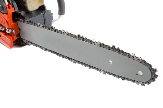 red new chainsaw on a white background