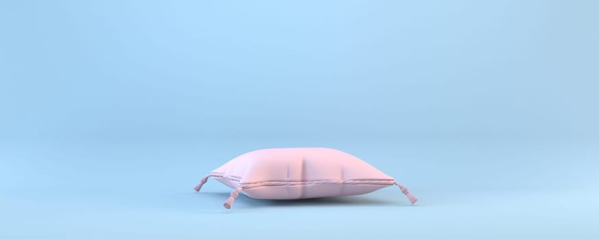 Pink luxury pillow 3D rendering illustration isolated on blue background