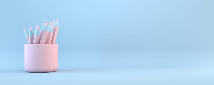 Pencils in holder 3D rendering illustration isolated on blue background