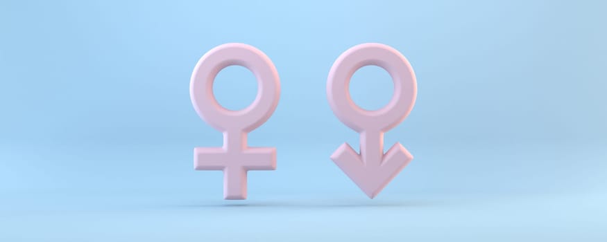 Female and male sign 3D rendering illustration isolated on blue background
