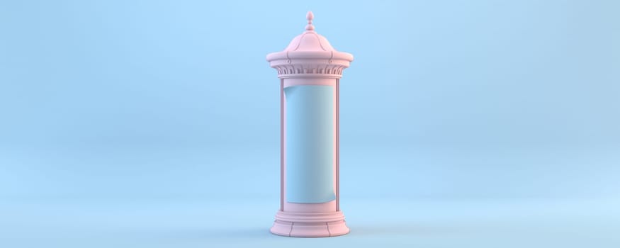 Advertising pillar retro style 3D rendering illustration isolated on blue background