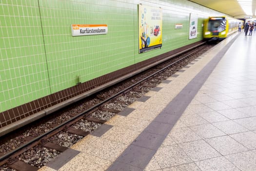 BERLIN, GERMANY - APR 23, 2012: metro sign Kurfuerstendamm Line U9 in the station in Berlin, Germany