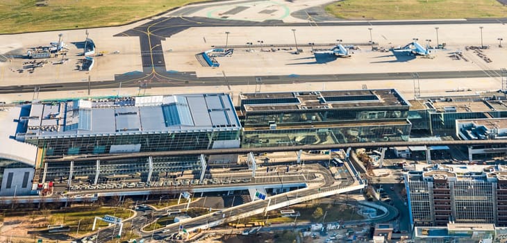 FRANKFURT, GERMANY - MAR 20, 2014: aerial of Frankfurt international airport