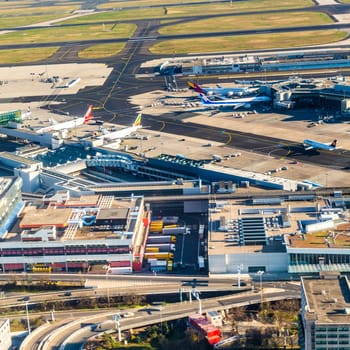 FRANKFURT, GERMANY - MAR 20, 2014: aerial of Frankfurt international airport