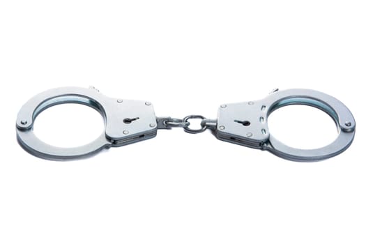 Metal handcuffs on a white isolated background. High quality photo