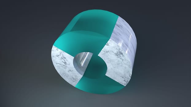 Realistic cylinder with 3d render hole in center. Part of drain pipe at industrial exhibition of exposition. Cylindrical object with smooth cuts in digital presentation.