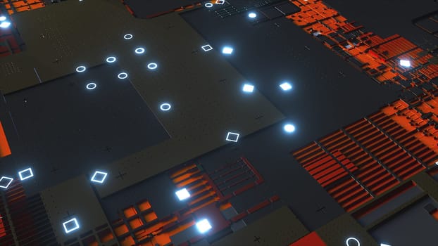 Circuit with glass closeup, 3d rendering background, computer generated content