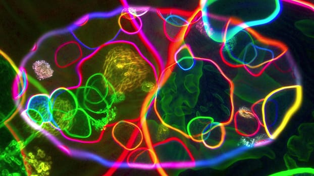Microscopic structure 3d render of living abstract protozoan organism. Dangerous viral microbe that eats healthy tissues. Sphere with DNA lines and pulsating formations.