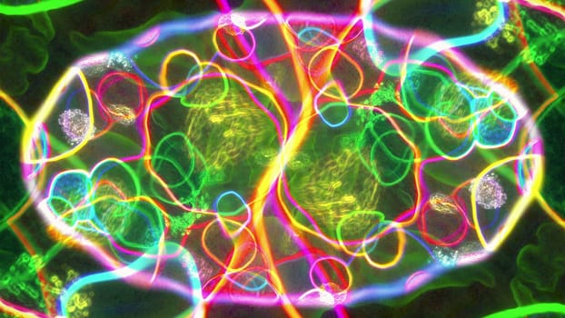 Microscopic structure 3d render of living abstract protozoan organism. Dangerous viral microbe that eats healthy tissues. Sphere with DNA lines and pulsating formations.