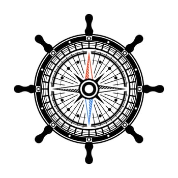 Control Rudder Isolated on White Background. Ship Steering Wheel Concept. Nautical Design. Boat Logo. Compass Icon.