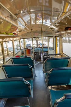 FRANKFURT, GERMANY - SEP 17, 2018: inside of an old mercedes postal bus who operated from 1976 to 2002.