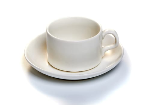 white coffee cup with saucer on white isolated background. High quality photo