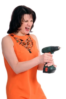 woman with screwdriver isolated on white background