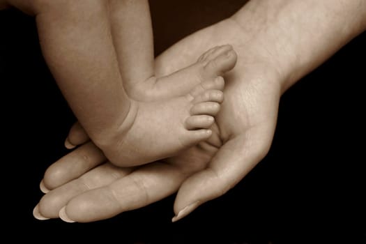 Baby fuesse in mother's hand