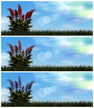 Set of colorful flowers by day - 3D render