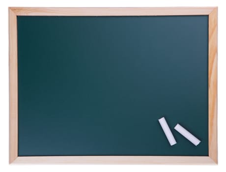 Textured Blackboard with Chalks on white background