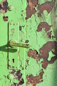 green door on a building in the port of Magdeburg