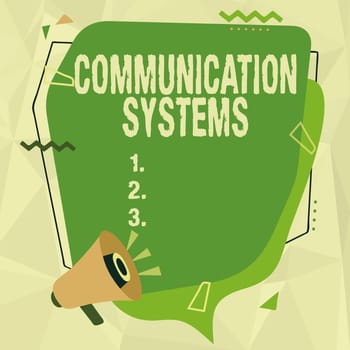 Sign displaying Communication Systems, Business approach Flow of Information use of Machine to transmit signals Megaphone Drawing Making New Announcement To Chat Cloud.
