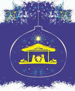 Christian Christmas nativity scene of baby Jesus in transparent ball hanging on  abstract background