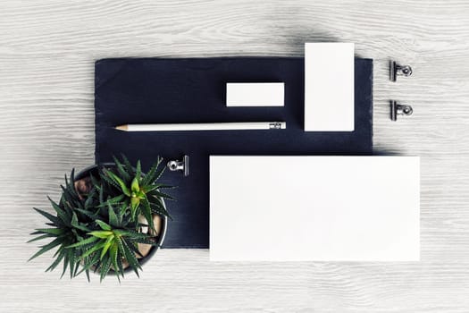 Blank corporate identity set. Stationery template. Branding mockup. Top view. Flat lay.