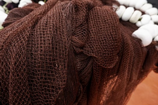 Fishing nets in maritime port, industry and work