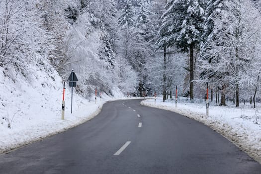 cleared country road in winter