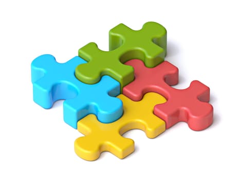 Four puzzle pieces different height 3D rendering illustration isolated on white background