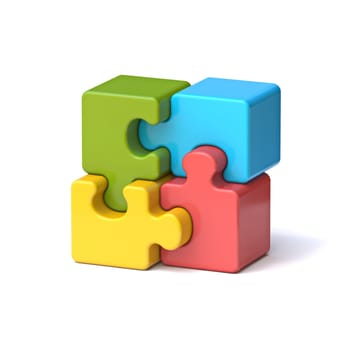 Four puzzle pieces standing 3D rendering illustration isolated on white background