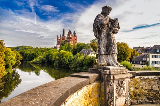 Statue of St.John of Nepomuk on the Old Lahn Bridge in Limburg an der Lahn, Hesse, Germany