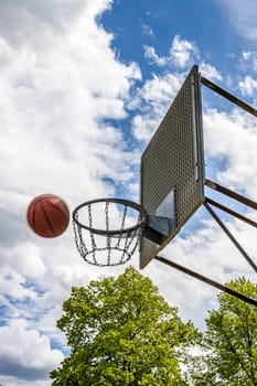 Weathered Basketball Hoop on a sunny day in summertime