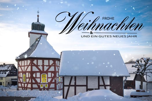 German Christmas greetings Card with small chapel in germany.