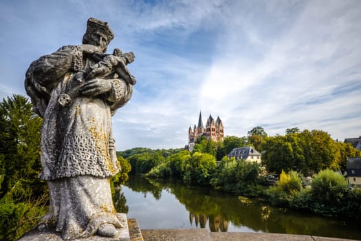 Statue of St.John of Nepomuk on the Old Lahn Bridge in Limburg an der Lahn, Hesse, Germany