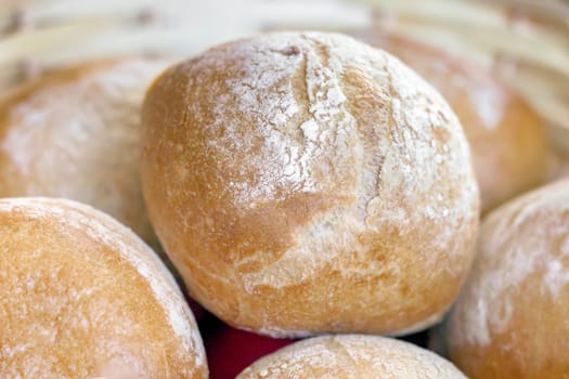 Home baked bread buns stacked in a pile