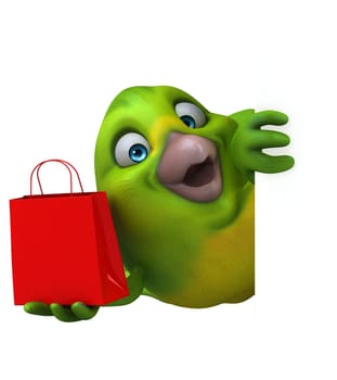 Fun green bird - 3D Illustration