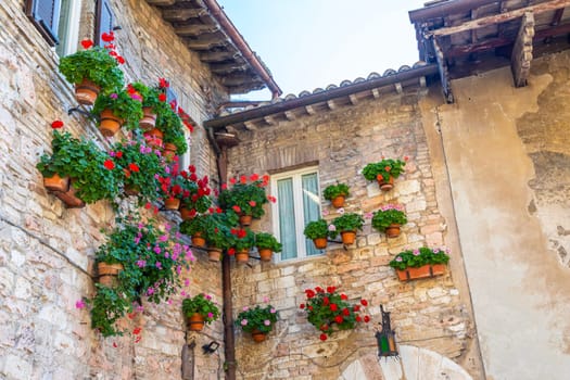 Assisi village in Umbria region, Italy. The town is famous for the most important Italian St. Francis Basilica (Basilica di San Francesco)