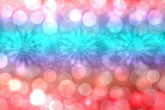 Abstract blurred festive delicate winter christmas or Happy New Year background with shiny light orange white and blue bokeh lighted stars. Space for your design. Card concept.