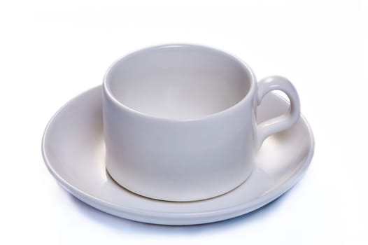 white coffee cup with saucer on white isolated background. High quality photo